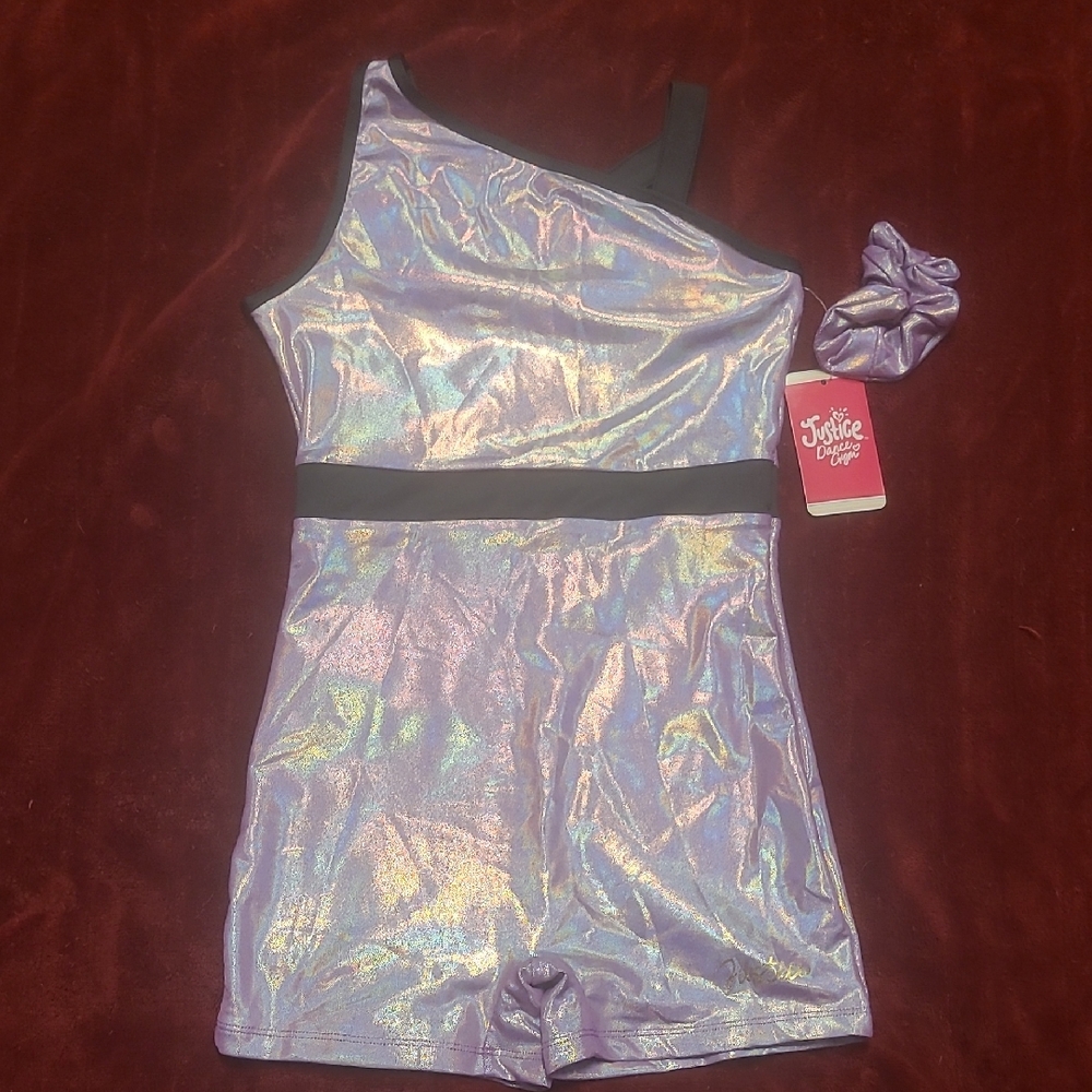 Justice Shimmering Purple Dance Outfit with Scrunchie